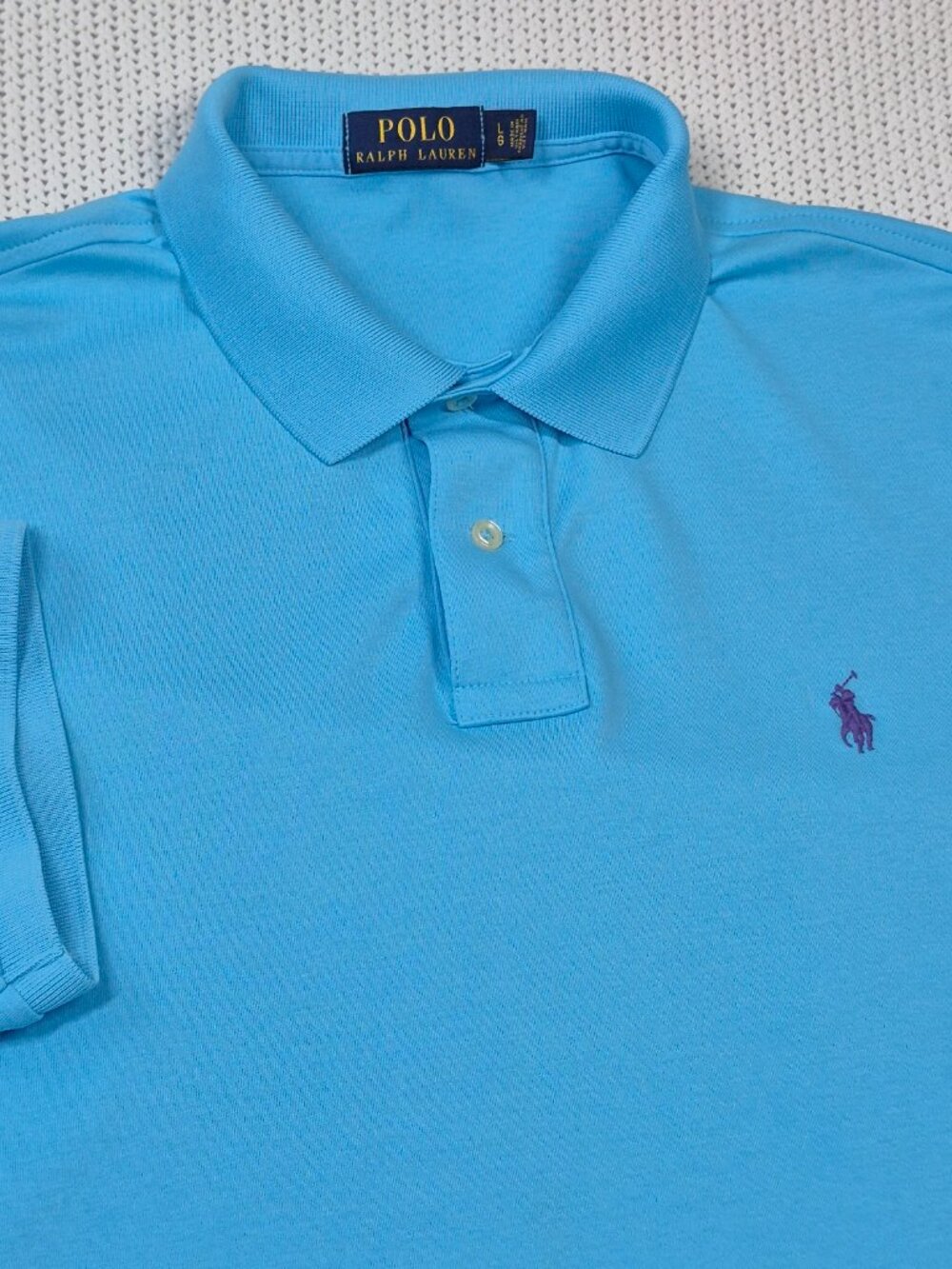 Polo Ralph Lauren Light Blue Shirt Polo Sz. Large 100% Cotton.